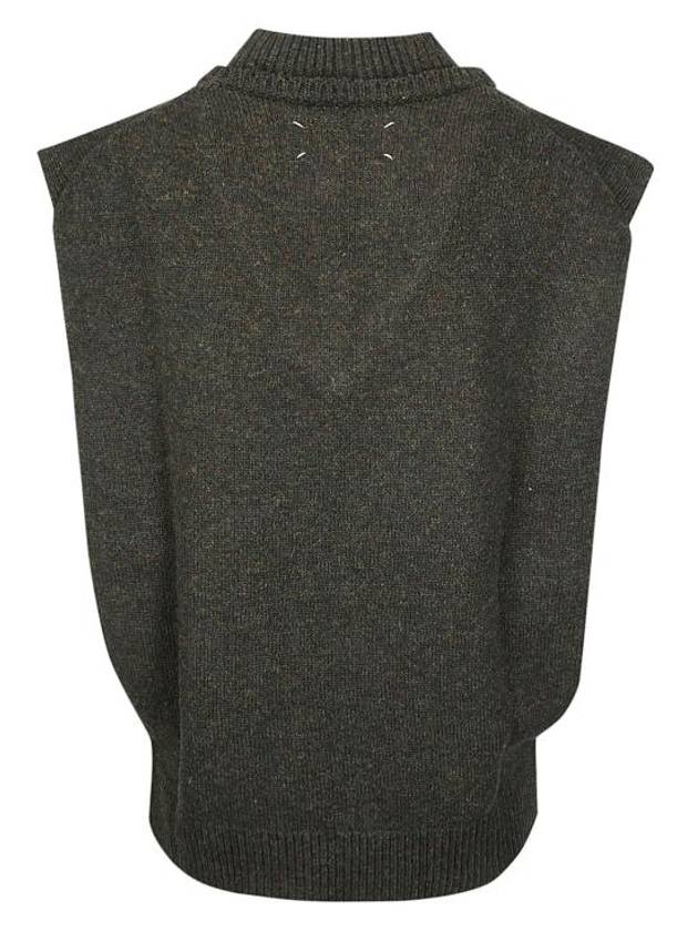 Layered Detail V-Neck Knit Vest Dark Green Walnut - MAISON MARGIELA - BALAAN 3