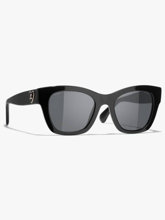 Eyewear Heart Logo Square Sunglasses Black - CHANEL - BALAAN.