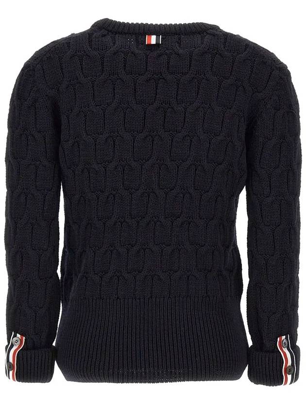 Merino Crisscross Cable Stitch Crewneck Knit Top Navy - THOM BROWNE - BALAAN 5