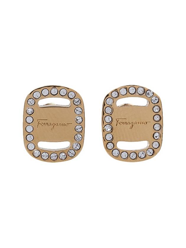 Vara Plate Crystal Earrings Gold - SALVATORE FERRAGAMO - BALAAN 2