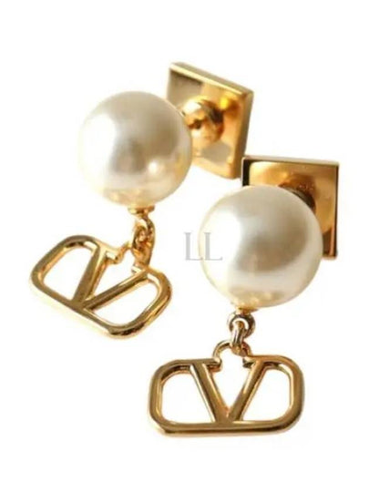 V Logo Signature Drop Earrings Gold - VALENTINO - BALAAN 2