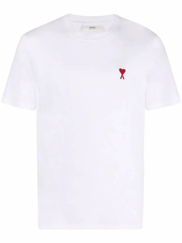 Mini Heart Embroidered Logo Short Sleeve T-Shirt  White - AMI - BALAAN 2