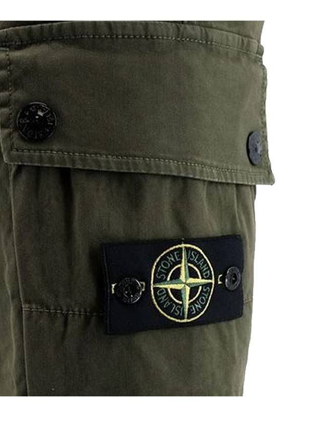 Garment Dyed Old Effect Stretch Broken Twill Cotton Cargo Pants Olive Green - STONE ISLAND - BALAAN 6