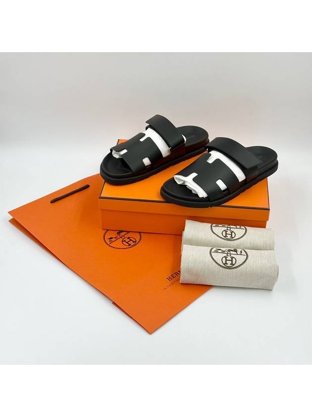 Hermes Chypre H Logo Calfskin Sandals Black - HERMES - BALAAN 11