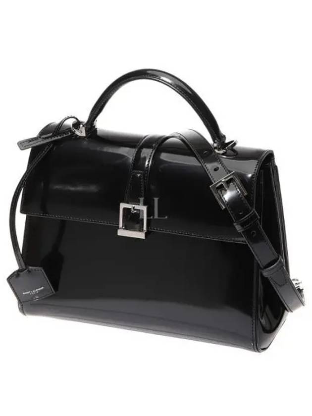 Le Fermoir Small Top-Handle Brushed Leather Tote Bag Black - SAINT LAURENT - BALAAN 2