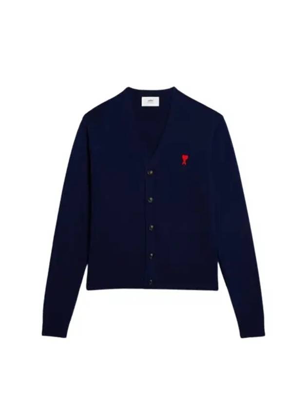 Small Heart Logo Wool Cardigan Navy - AMI - BALAAN 2