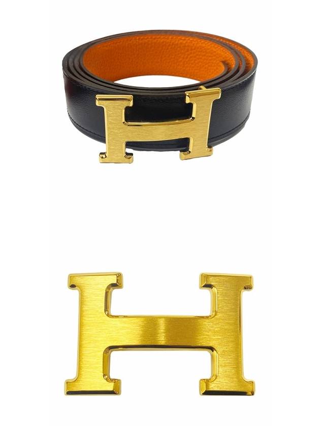 H Buckle Reversible 32mm Leather Belt Noir Orange - HERMES - BALAAN 5