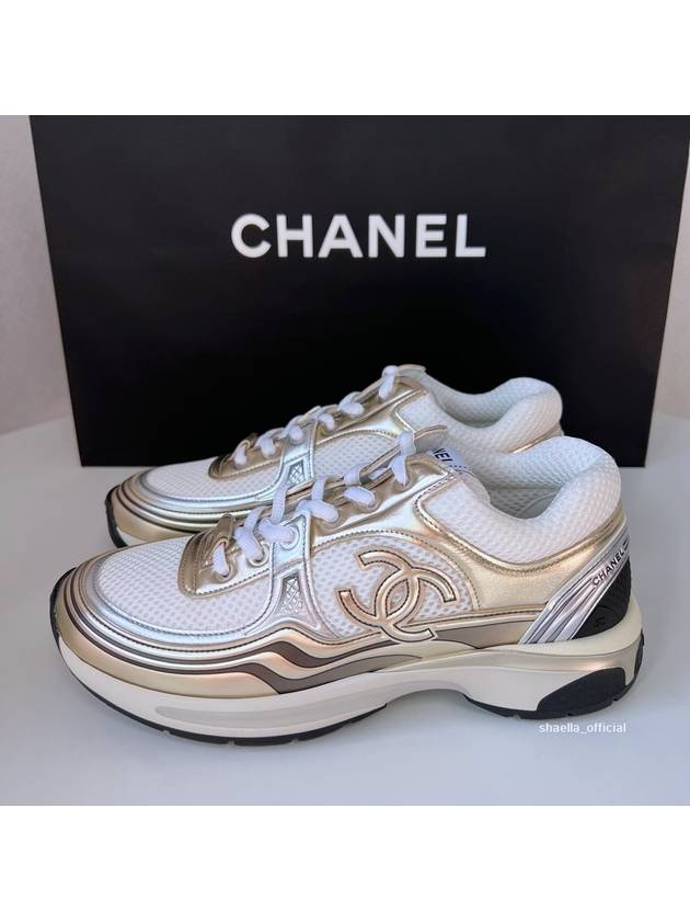 Fabric Laminated Low Top Sneakers Gold - CHANEL - BALAAN 6