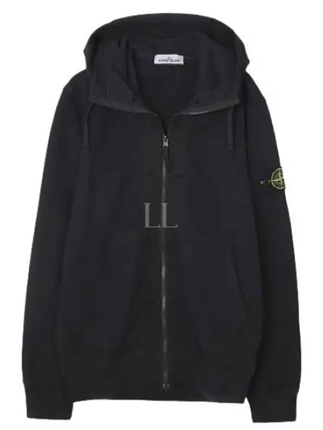 Brushed Cotton Fleece Garment Dyed Hooded Zip Up Black - STONE ISLAND - BALAAN 2