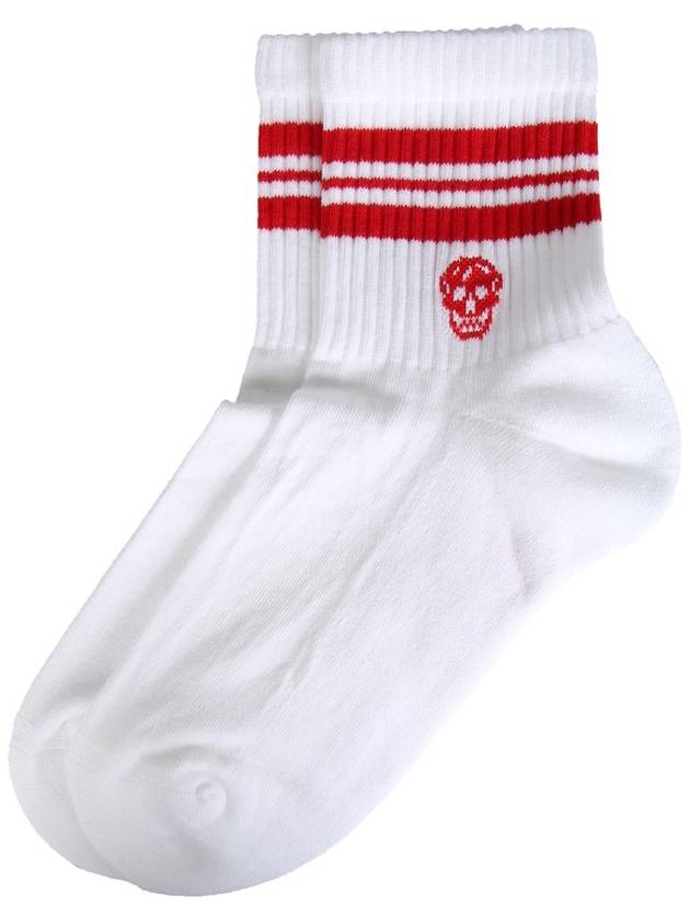 Skull Stripe Socks White Red - ALEXANDER MCQUEEN - BALAAN 3