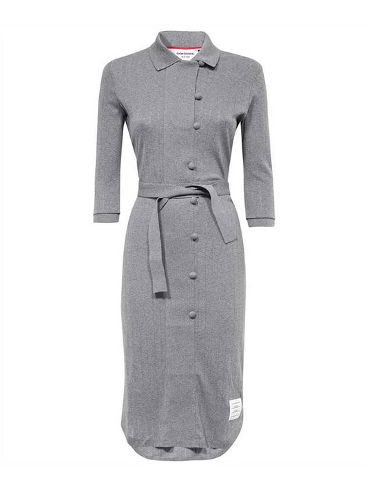 Women's Belted Shirt Midi Dress Gray - THOM BROWNE - BALAAN 1