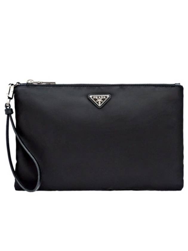 Re-Nylon and Saffiano Leather Clutch Bag Black - PRADA - BALAAN 2