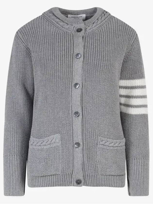 Cotton Jersey Flower 4 Bar V Neck Cardigan Grey - THOM BROWNE - BALAAN 2