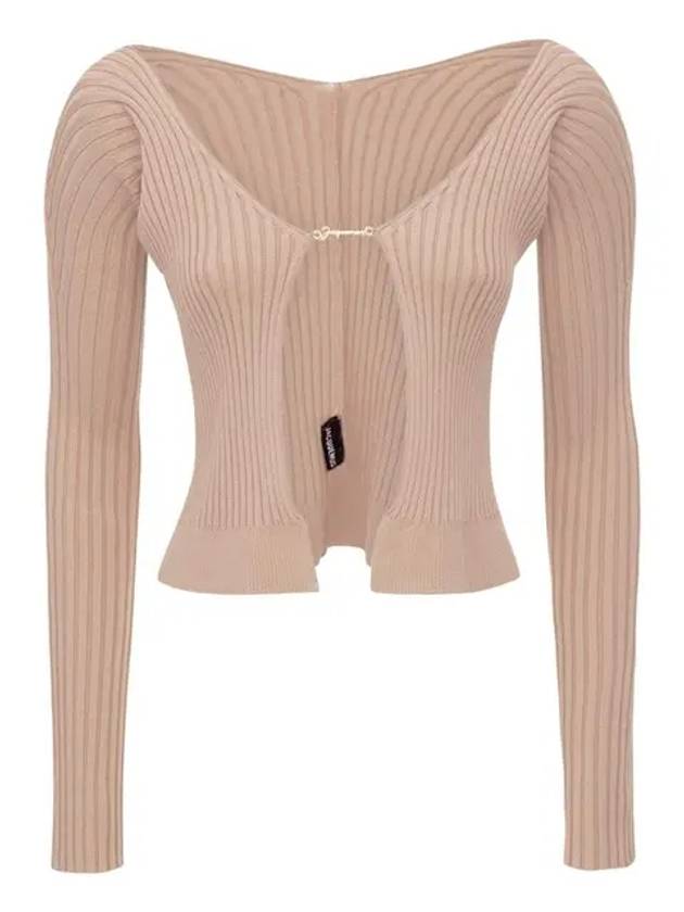 La Maille Pralu Longue Micro Charm Logo Cardigan Light Brown - JACQUEMUS - BALAAN 2