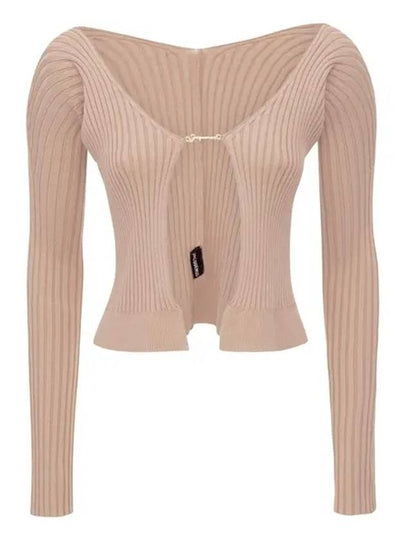 La Maille Pralu Longue Micro Charm Logo Cardigan Light Brown - JACQUEMUS - BALAAN 2