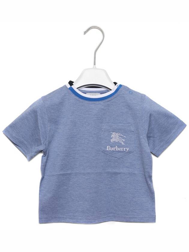 Kids Embroidered Logo Pocket Short Sleeve T-Shirt Blue - BURBERRY - BALAAN 3