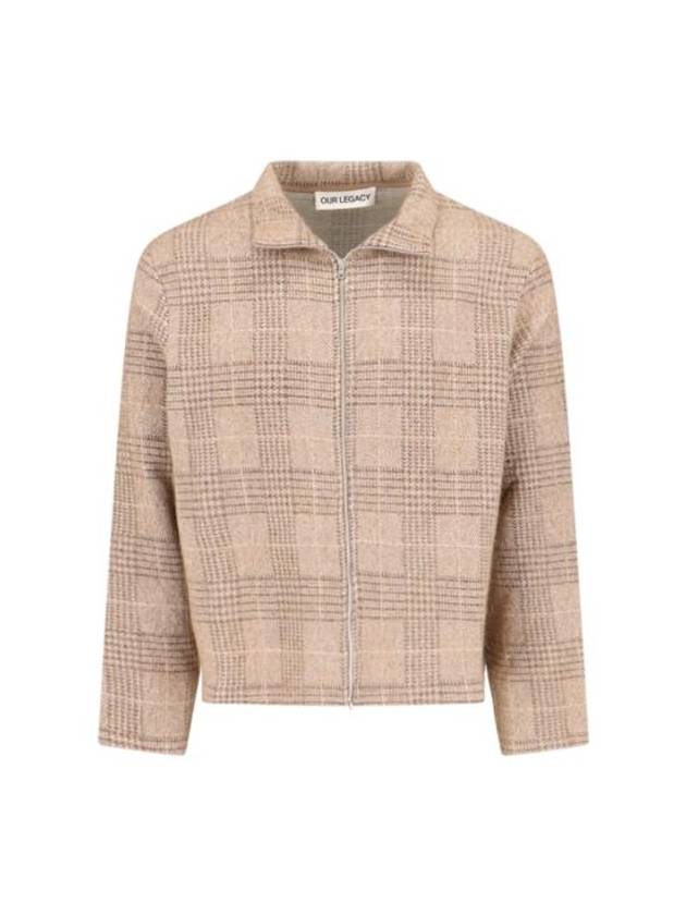 Shrunken Full Zip Polo Houndstooth Check Knit Top Beige - OUR LEGACY - BALAAN 1