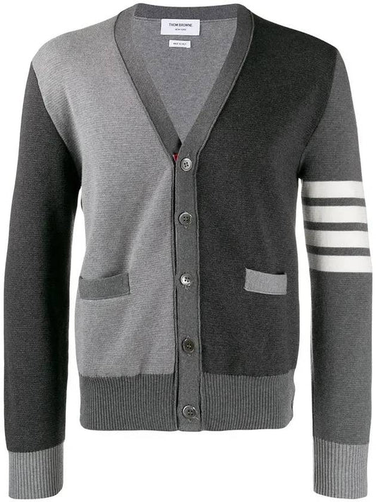 Men's Gray Diagonal Stripe Funmix Milanese Stitch Crepe Cardigan - THOM BROWNE - BALAAN 1