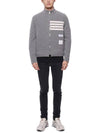 Men's Reversible Padded 4 Bar Funnel Neck Merino Jersey Padding Jacket Grey - THOM BROWNE - BALAAN 4