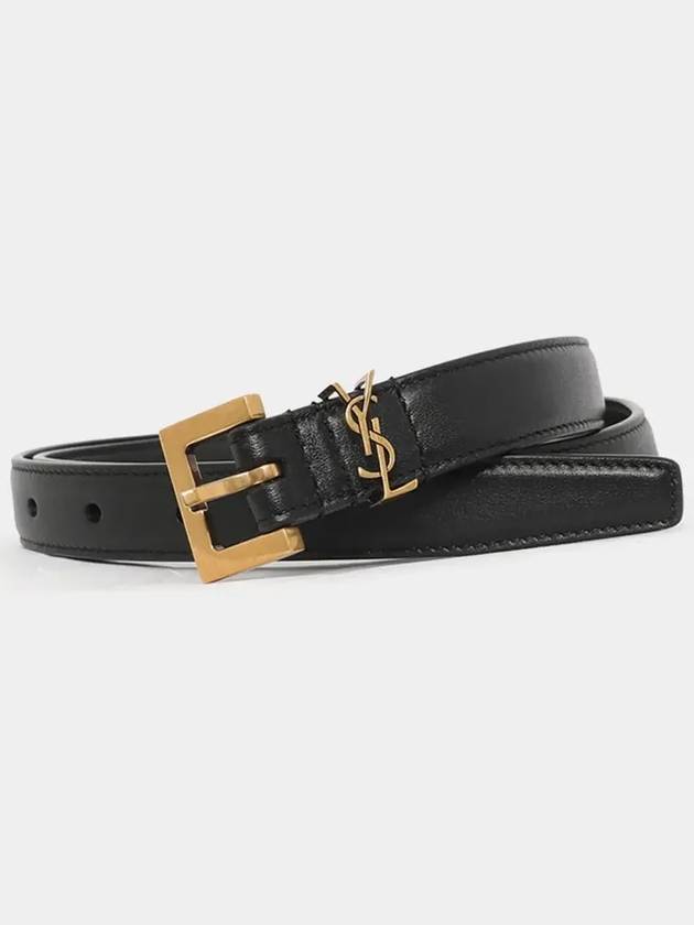 Monogram Square Leather Belt Black - SAINT LAURENT - BALAAN 4