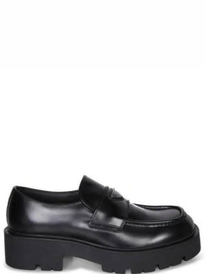 Triangle Logo Brushed Leather Loafers Black - PRADA - BALAAN 2