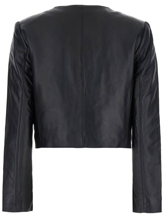 Black Cropped Jacket With Shoulder Pads In Leather Woman - MICHAEL KORS - BALAAN 2