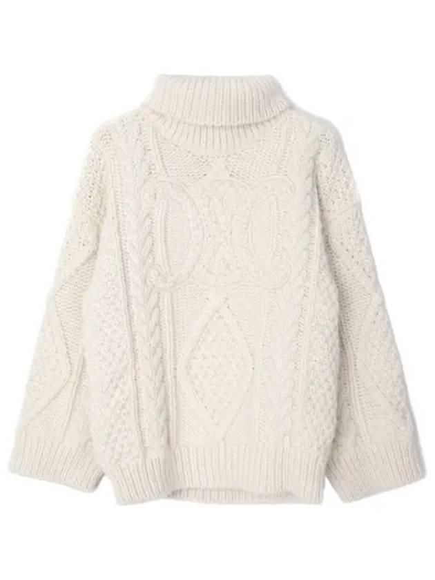 High Neck Aran Alpaca Sweater Women Knit - CELINE - BALAAN 1