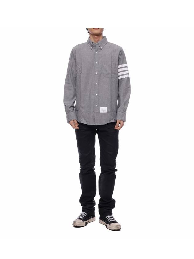 Men's Diagonal Shambray Print Nametag Straight Fit Long Sleeve Shirt Medium Grey - THOM BROWNE - BALAAN 4