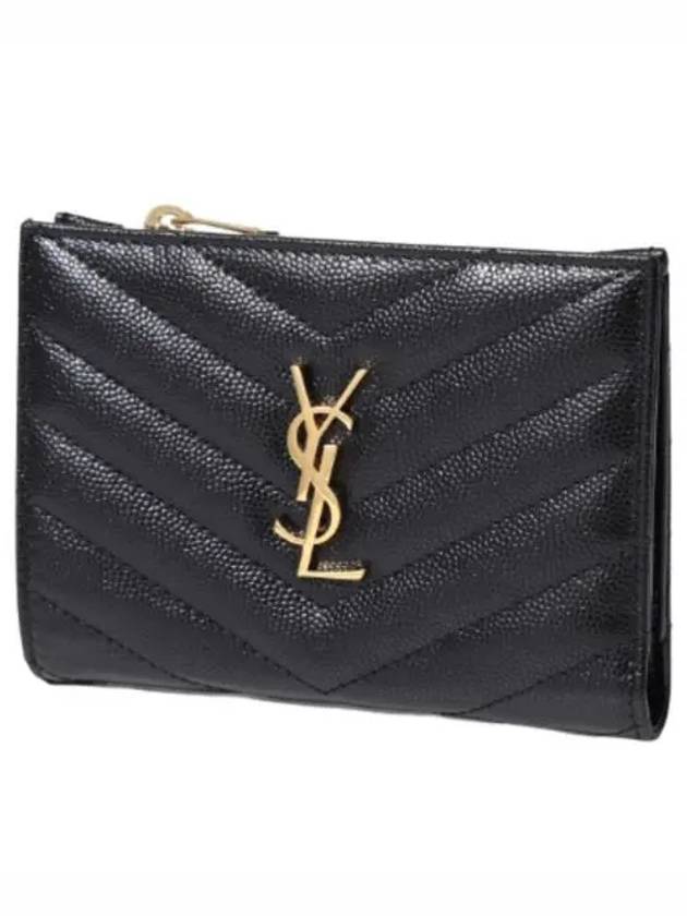 Grain Leather Quilted Stitch Card Wallet Black - SAINT LAURENT - BALAAN 2