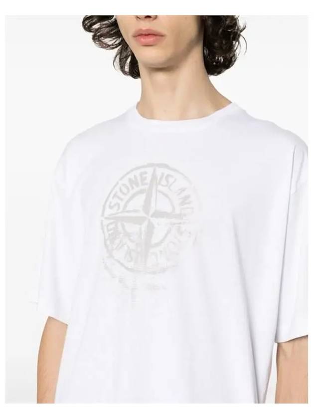 Men's Logo Print Crew Neck Short Sleeve T-Shirt White - STONE ISLAND - BALAAN 6