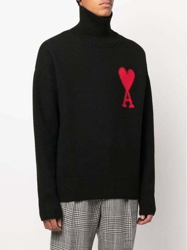 Heart Logo Knit Turtleneck Black - AMI - BALAAN 5