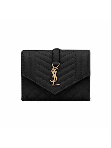 Matelasse Monogram Card Wallet Black - SAINT LAURENT - BALAAN 1