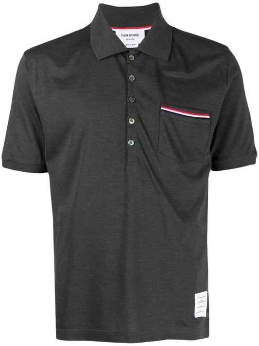 Men's Three Stripes Pocket Mercerized Short Sleeve Polo Shirt Dark Grey - THOM BROWNE - BALAAN 2