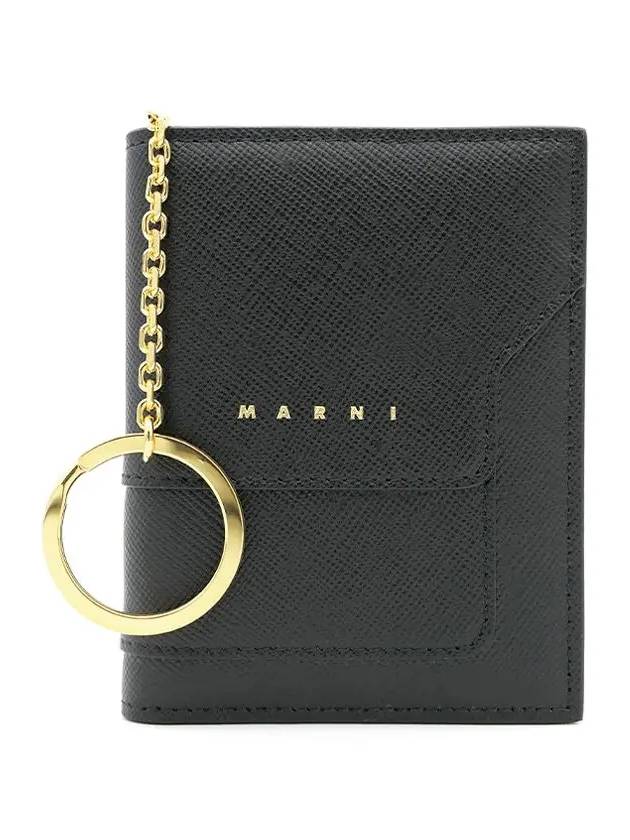 Logo Stamp Leather Half Wallet Black - MARNI - BALAAN 3