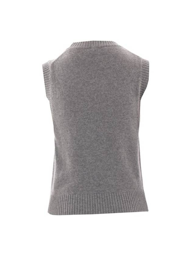 Logo Graphic Crew Neck Wool Knit Vest Grey - GANNI - BALAAN 5