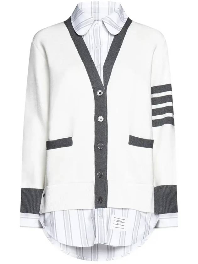 Milano Stitch Oxford Shirt Cardigan Set White - THOM BROWNE - BALAAN 2