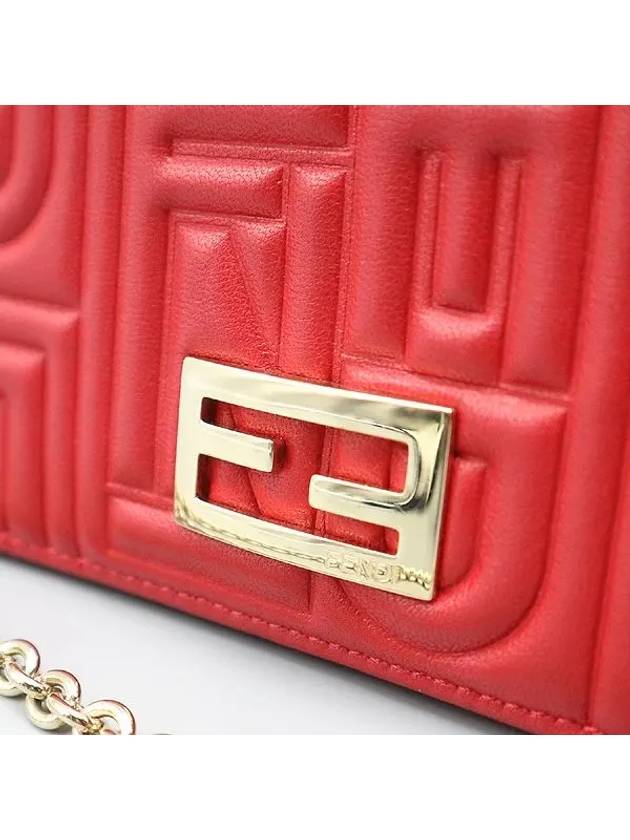 8M0219 Red gold logo leather clutch long wallet cross bag - FENDI - BALAAN 5