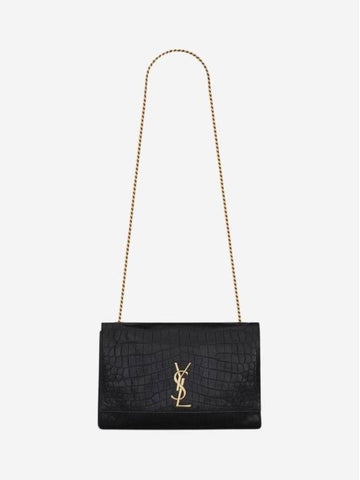 Kate Medium Reversible Chain Crocodile Embossed Leather Cross Bag Black - SAINT LAURENT - BALAAN 1