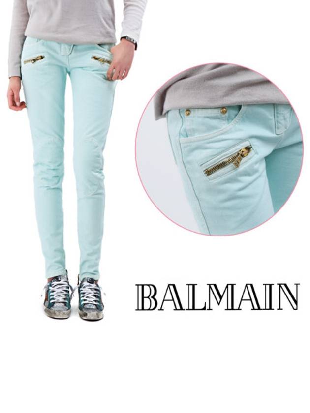 WoMen's Gold Zipper Skinny Jeans Mint - BALMAIN - BALAAN 1