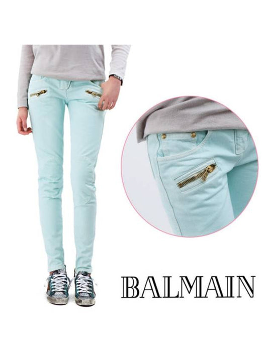 Women's Gold Zipper Mint Jeans 5120 129N C3010 - BALMAIN - BALAAN 1