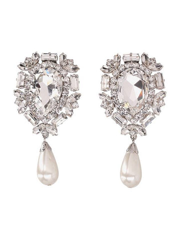 CRYSTAL EARRINGS WITH PEARL PENDANT - ALESSANDRA RICH - BALAAN 1