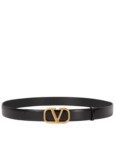 Men's V Logo Signature Leather Belt Black - VALENTINO - BALAAN 2