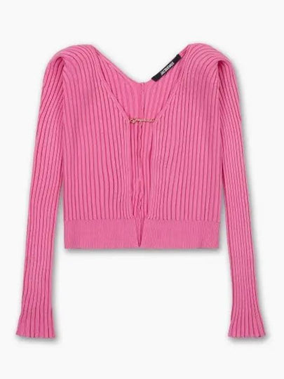 La Maille Pralu Longue Micro Charm Logo Cardigan Pink - JACQUEMUS - BALAAN 2