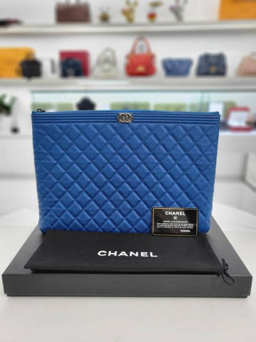 Boy silver caviar large clutch bag blue 24th a84407 - CHANEL - BALAAN 1