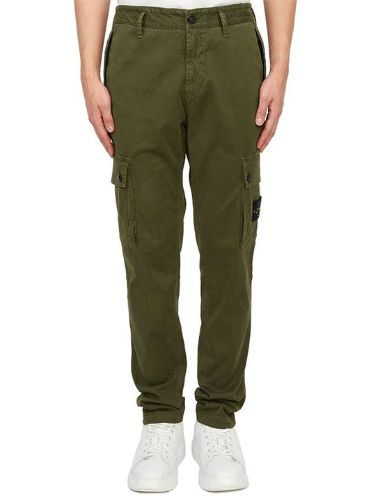 Garment Dyed Old Effect Stretch Broken Twill Cotton Cargo Pants Olive Green - STONE ISLAND - BALAAN 2