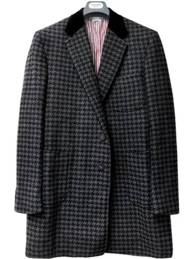 Houndstooth Check Tweed Contrast Cashmere Single Coat Black - THOM BROWNE - BALAAN 2