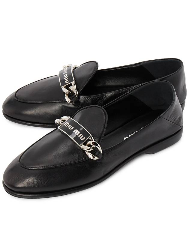 Chain Metal Logo Loafers Black - MIU MIU - BALAAN.