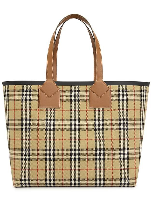 Check Large London Cotton Tote Bag Brown - BURBERRY - BALAAN 3