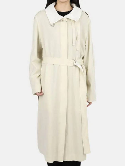 Women's Washed Wool Slit Long Single Coat Cream - LEMAIRE - BALAAN 2