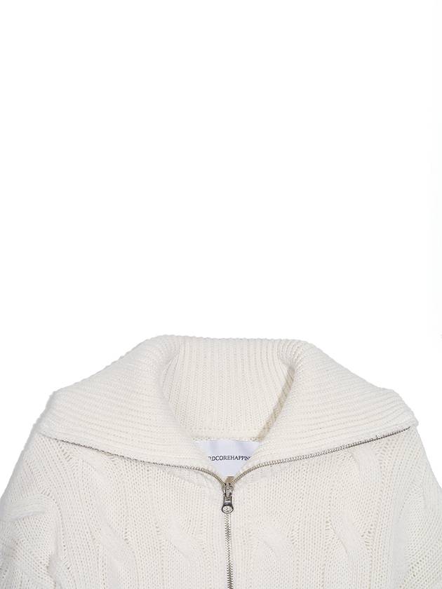 Women's Patch Cable Two-Way Zip-Up Cardigan Ivory - HARDCORE HAPPINESS - BALAAN 8